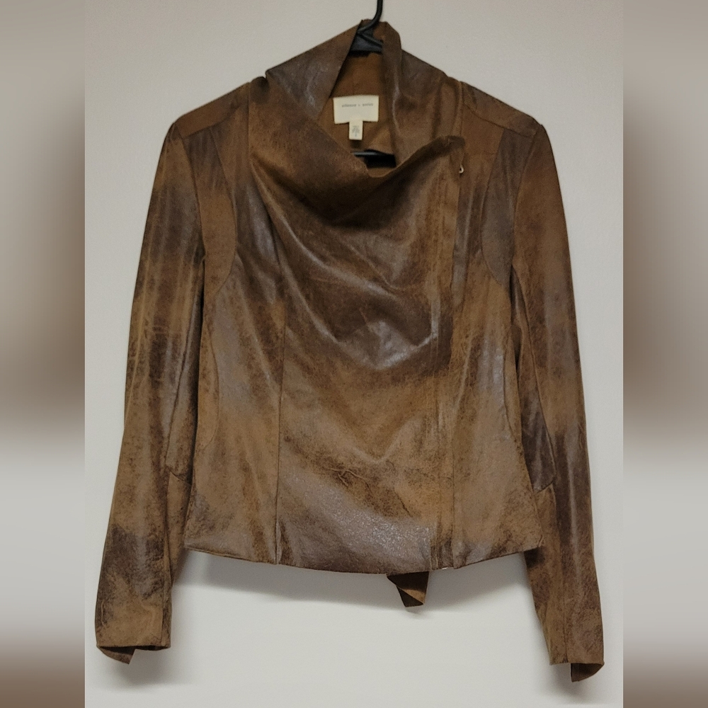 Silence + Noise UO Riley Drapey Vegan Faux Leather Jacket in Brown Size S